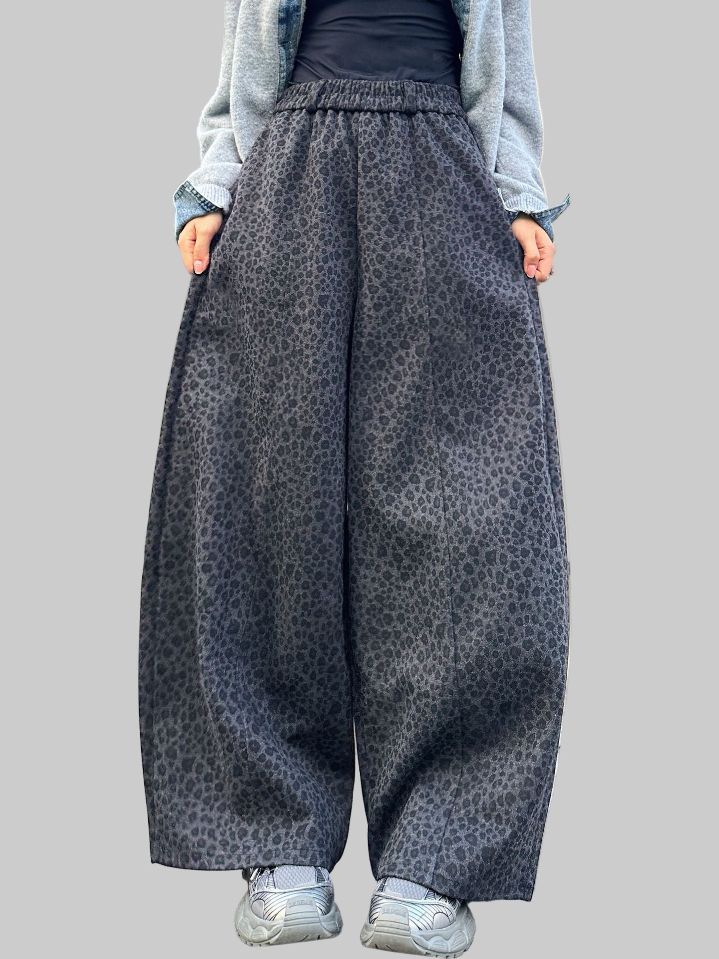 街頭風小豹紋垂墜寬褲