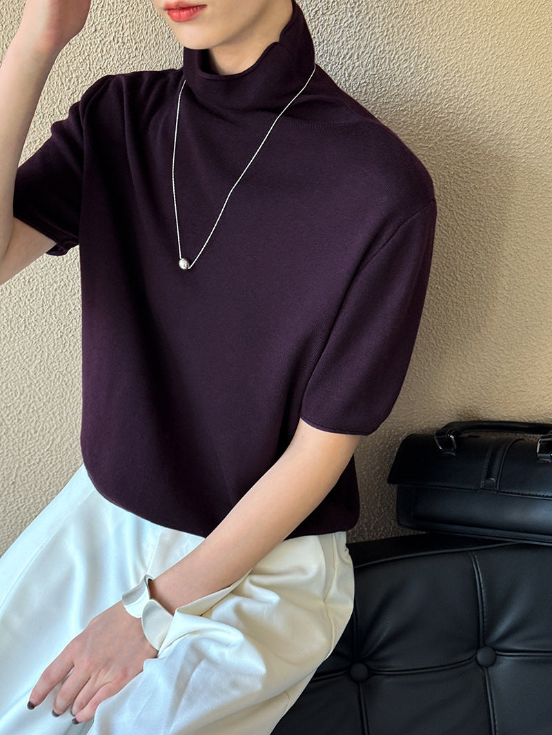 五分袖半高領百搭寬鬆上衣-五色
