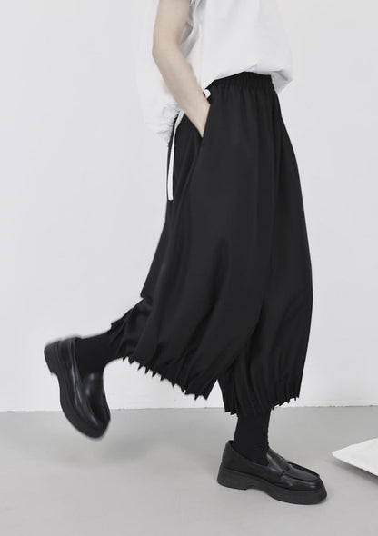 西裝料垂感抓摺花苞裙褲