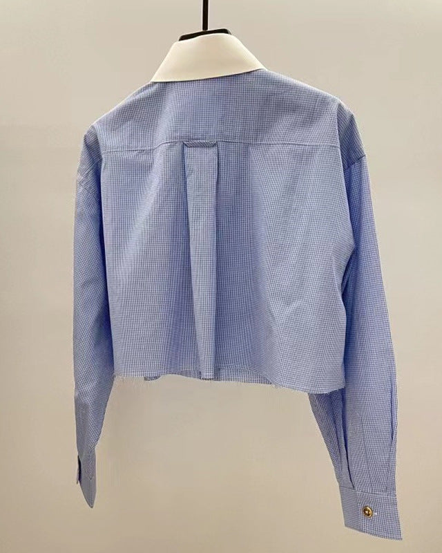 法式時尚翻领小眾設計造型短襯衫