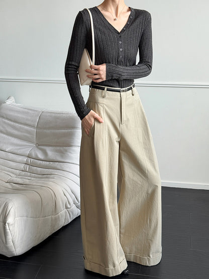 V領質感彈力直條開釦上衣