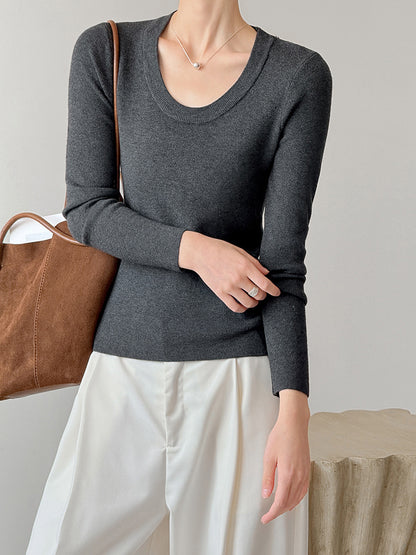 大圓領合身打底衫-四色