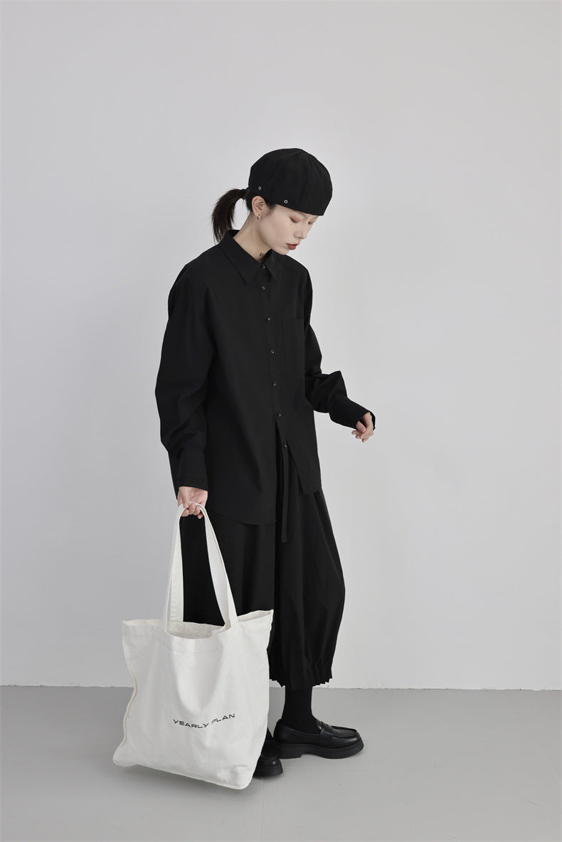 解構不對稱門襟設計款襯衫-黑白