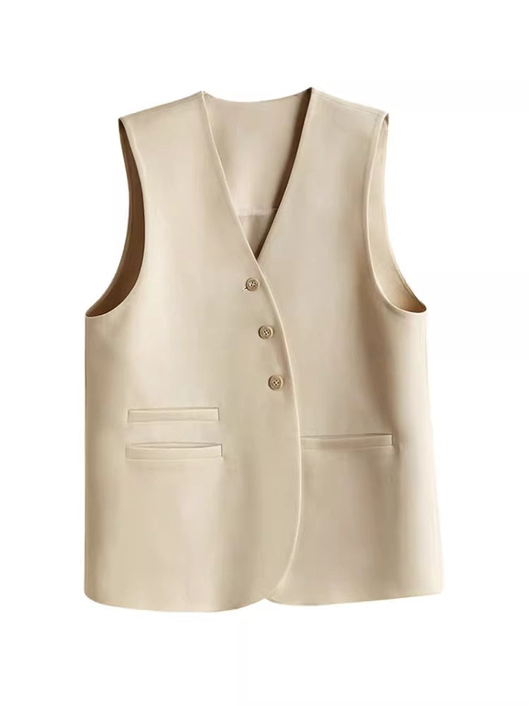 秋季百搭小Ｖ領中長版西裝背心