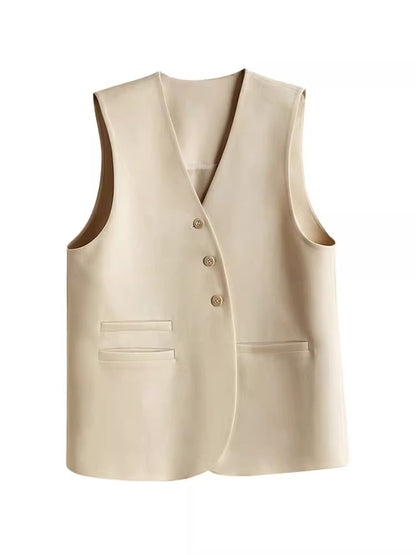 秋季百搭小Ｖ領中長版西裝背心