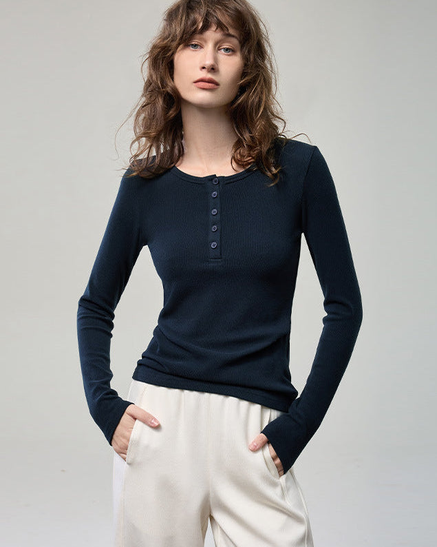 開釦亨利領薄磨毛針織衫