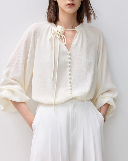 法式春天～玫瑰雪紡造型美型上衣