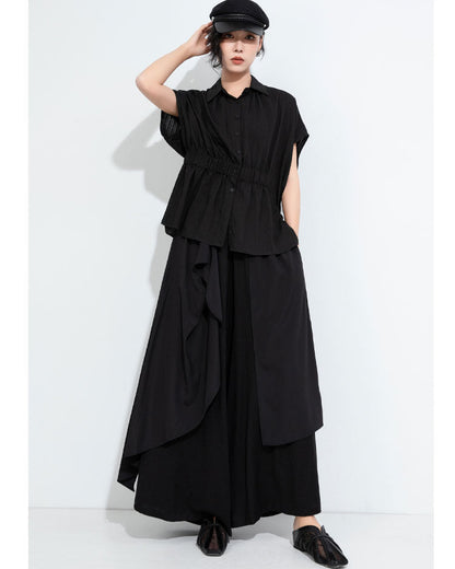 新品/設計款/不規則抓腰包袖襯衫6225