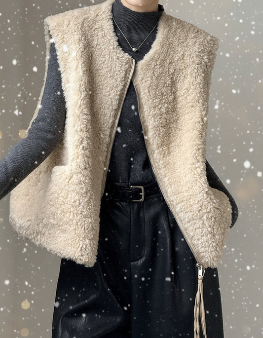毛絨絨羊羔高質感造型保暖背心