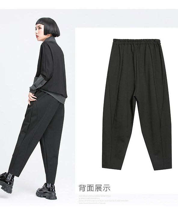 秋季拼接打褶彈力老爹褲8875