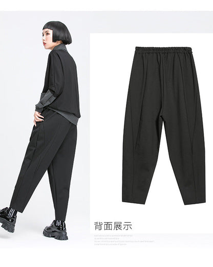 秋季拼接打褶彈力老爹褲8875