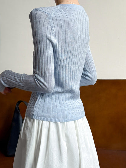 V領質感彈力直條開釦上衣