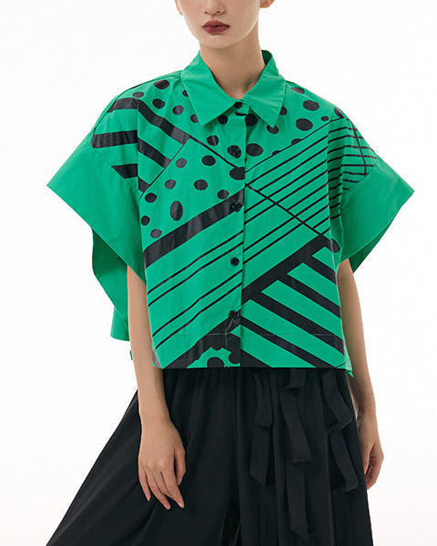 2026春夏新款蝙蝠幾何印花襯衫 AB3