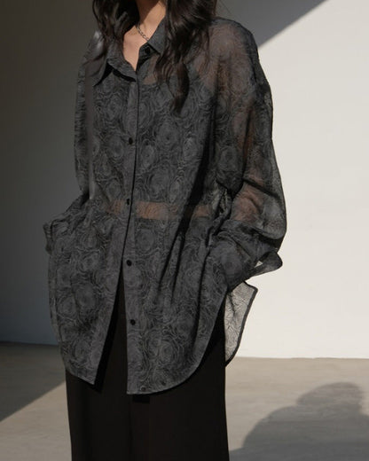 高級感微透別緻壓花防曬襯衫