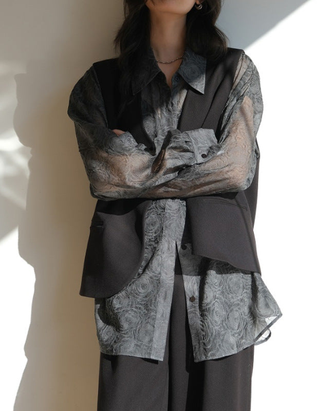 高級感微透別緻壓花防曬襯衫