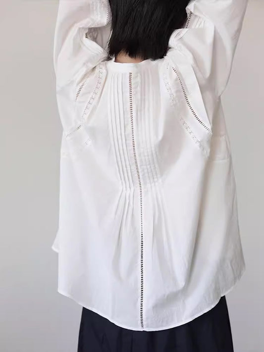韓版清新圓領鏤空細節感襯衫