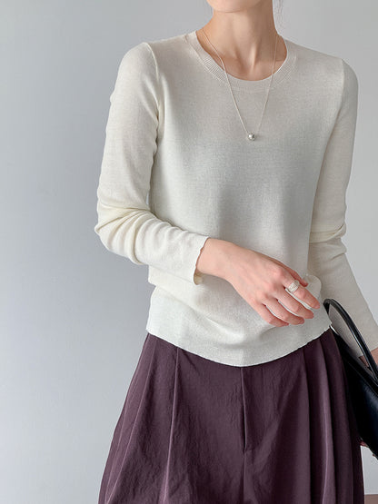 秋冬新款/圓領百搭包色薄毛衣-四色