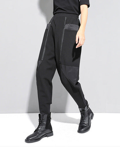 秋冬拉鍊拼接設計款個性縮口褲8857