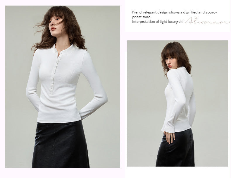 小立領開釦薄磨毛針織衫