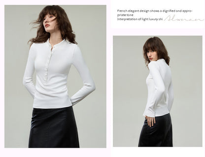 小立領開釦薄磨毛針織衫