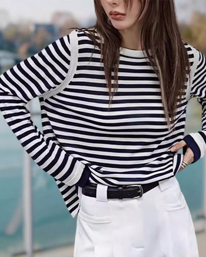 春季設計款～舒適萊賽爾天絲條紋T卹