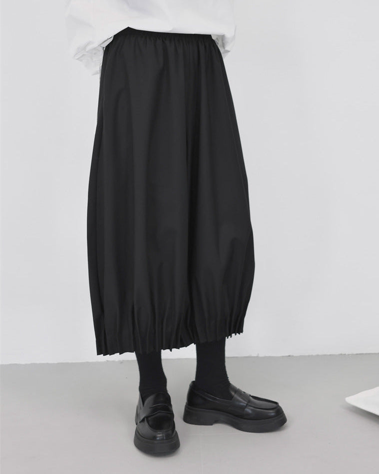 西裝料垂感抓摺花苞裙褲