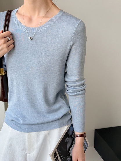 秋冬新款/圓領百搭包色薄毛衣-四色