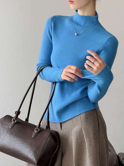 小高領修身毛衣打底上衣-三色
