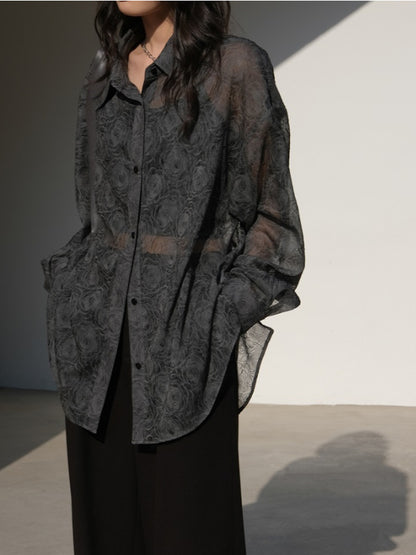 高級感微透別緻壓花防曬襯衫