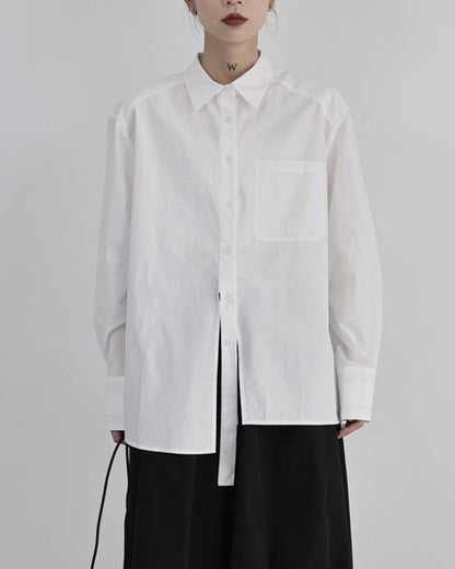 解構不對稱門襟設計款襯衫-黑白