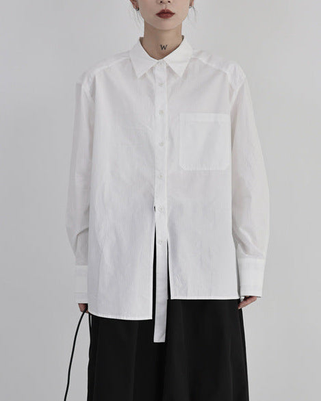 解構不對稱門襟設計款襯衫-黑白