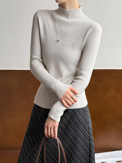 小高領修身毛衣打底上衣-三色