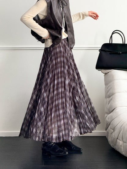 格子網紗不規則垂墜感紗裙
