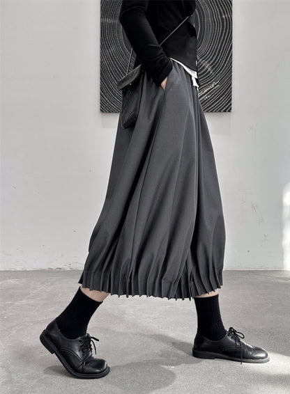 西裝料垂感抓摺花苞裙褲