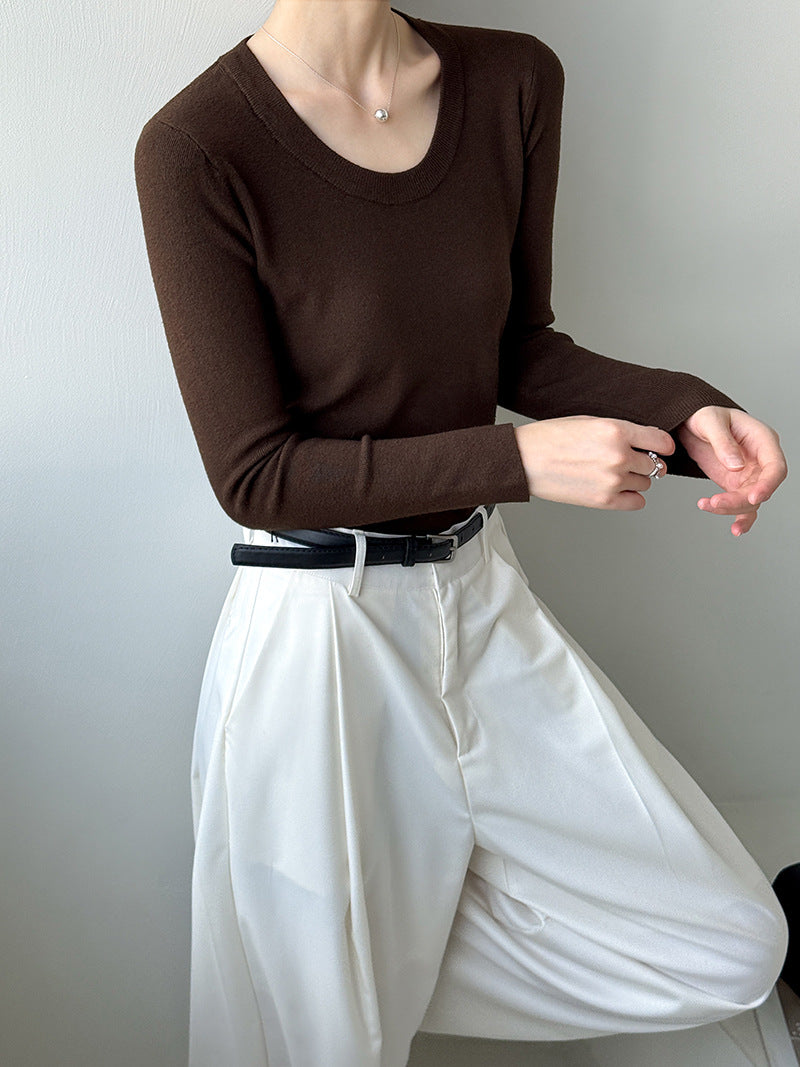 大圓領合身打底衫-四色