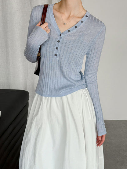 V領質感彈力直條開釦上衣