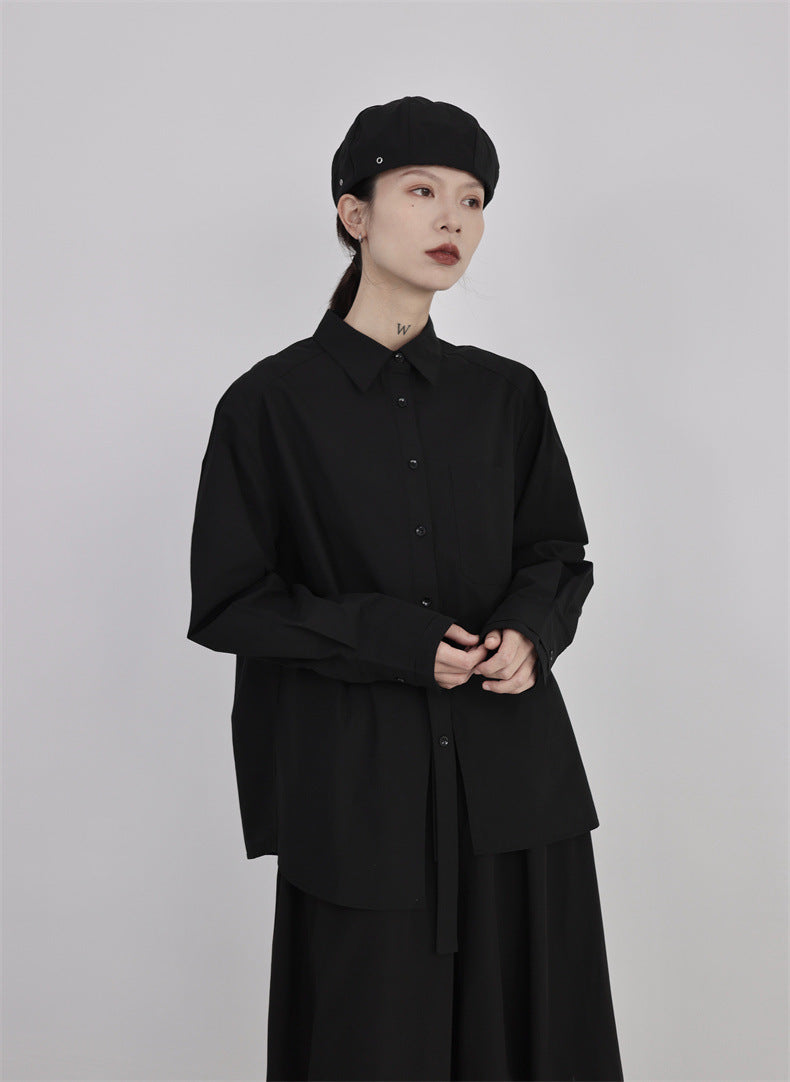 解構不對稱門襟設計款襯衫-黑白