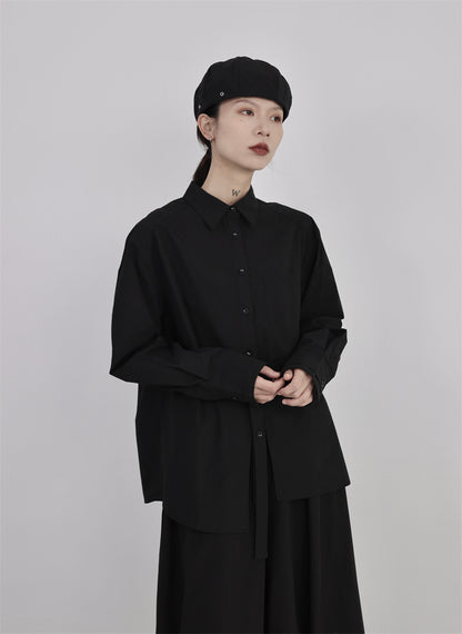 解構不對稱門襟設計款襯衫-黑白