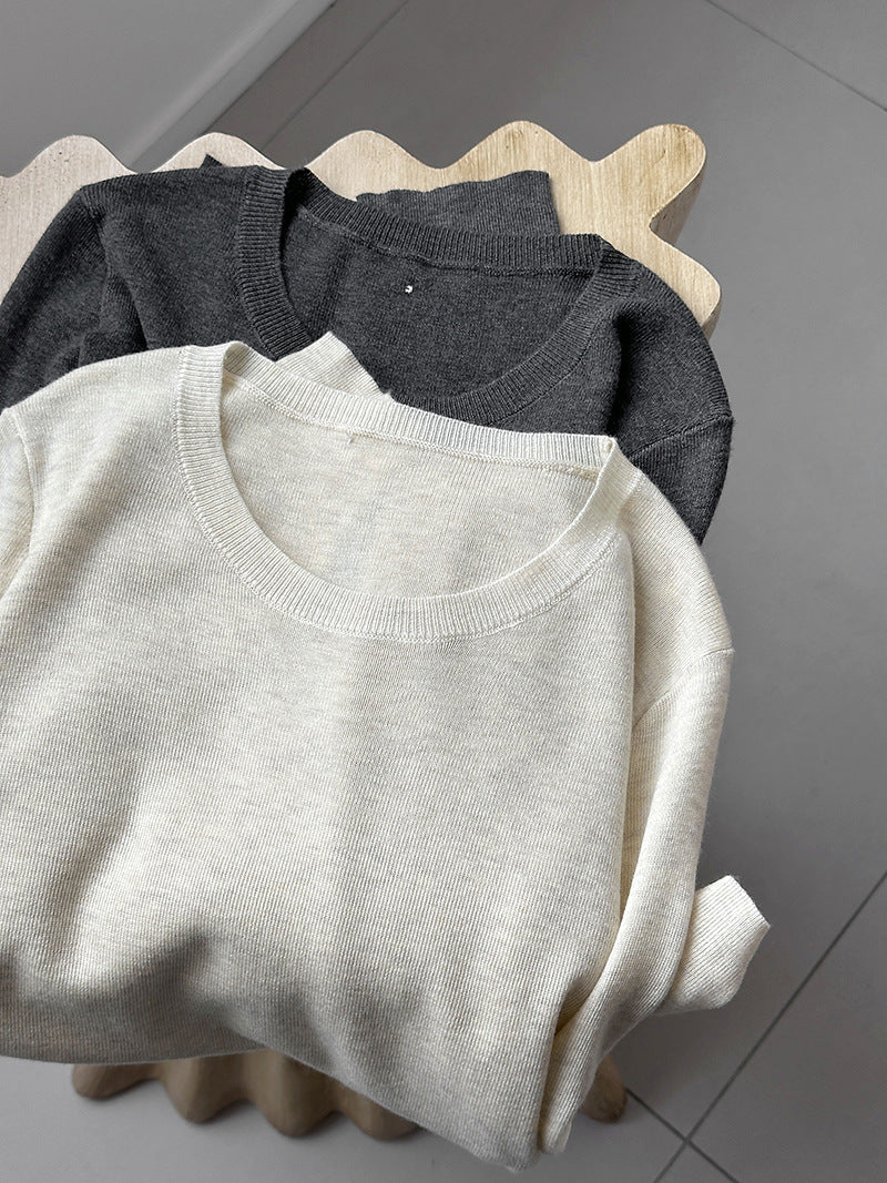 秋冬新款/圓領百搭包色薄毛衣-四色