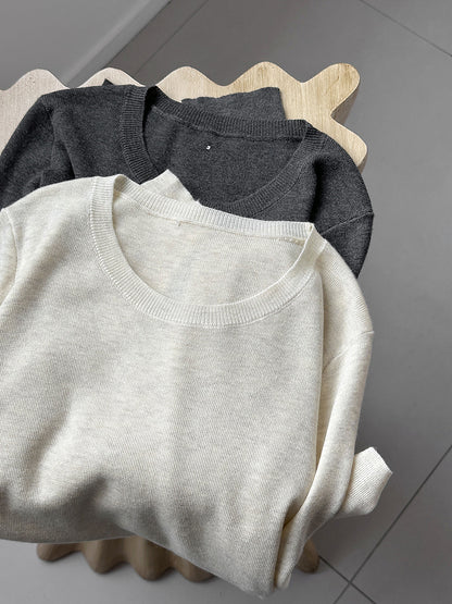 秋冬新款/圓領百搭包色薄毛衣-四色