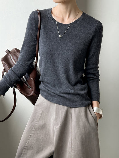 秋冬新款/圓領百搭包色薄毛衣-四色