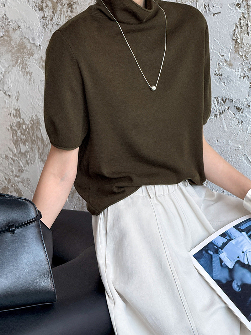 五分袖半高領百搭寬鬆上衣-五色