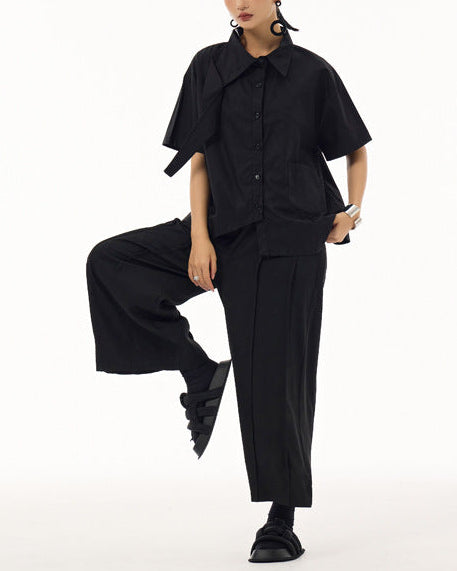 2026新款/飛領片設計款寬版五分袖襯衫