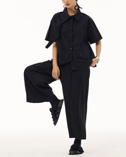 2026新款/飛領片設計款寬版五分袖襯衫