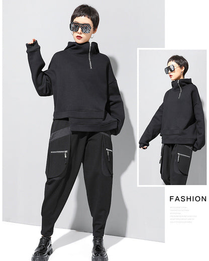 設計款加絨保暖連帽短衛衣