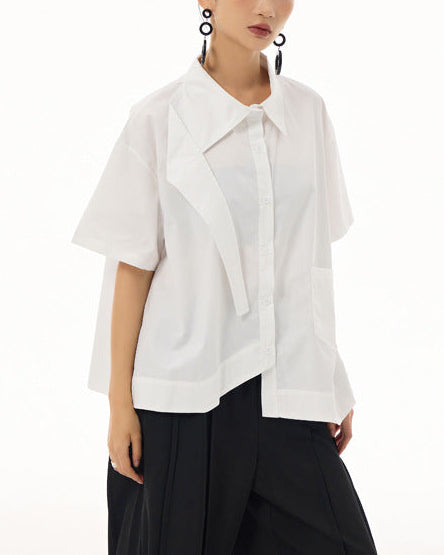 2026新款/飛領片設計款寬版五分袖襯衫