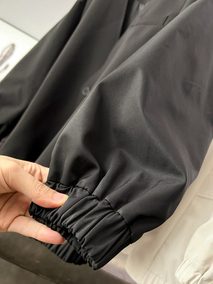 時尚設計V領寬鬆外套中版風衣