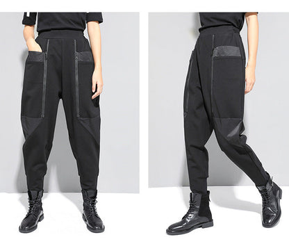 秋冬拉鍊拼接設計款個性縮口褲8857