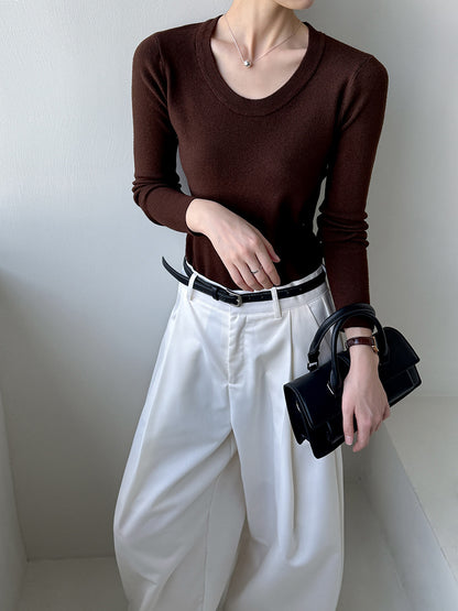 大圓領合身打底衫-四色