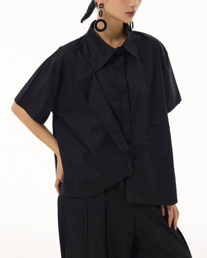 2026新款/飛領片設計款寬版五分袖襯衫